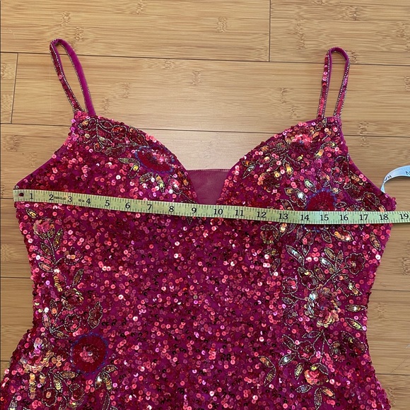 Rachel Allen Mini Sequins Dress Size 14 Magenta Sleeveless Formal Bridal Beaded - Picture 15 of 15